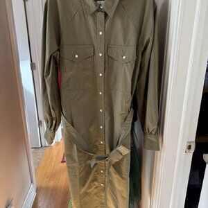 NWT Banana Republic Army Green Twill Utility Midi Shirtdress!